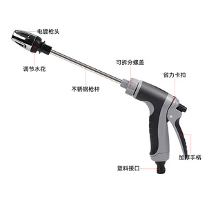 Pistolet à eau pour voiture, tête à long manche, buse en métal, pression réglable, haute pression, pistolet de lavage de voiture, corps en plastique BY 1723 - Product Image 1