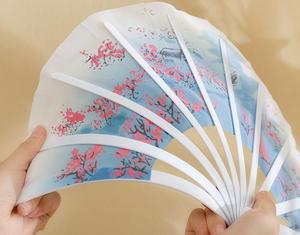 Promotion 13 Inch Traditional DIY Bamboo Sublimation Blanks Clacking Folding Hand Fan with <b>Plastic</b> Ribs for Wedding - Product Image 6