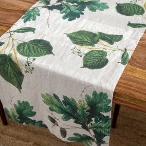 High Quality Green Ivy Printing Linen Table Runners Linen Cotton Blend Luxury Flax for Wedding Custom Pattern Wholesale - Product Image 3
