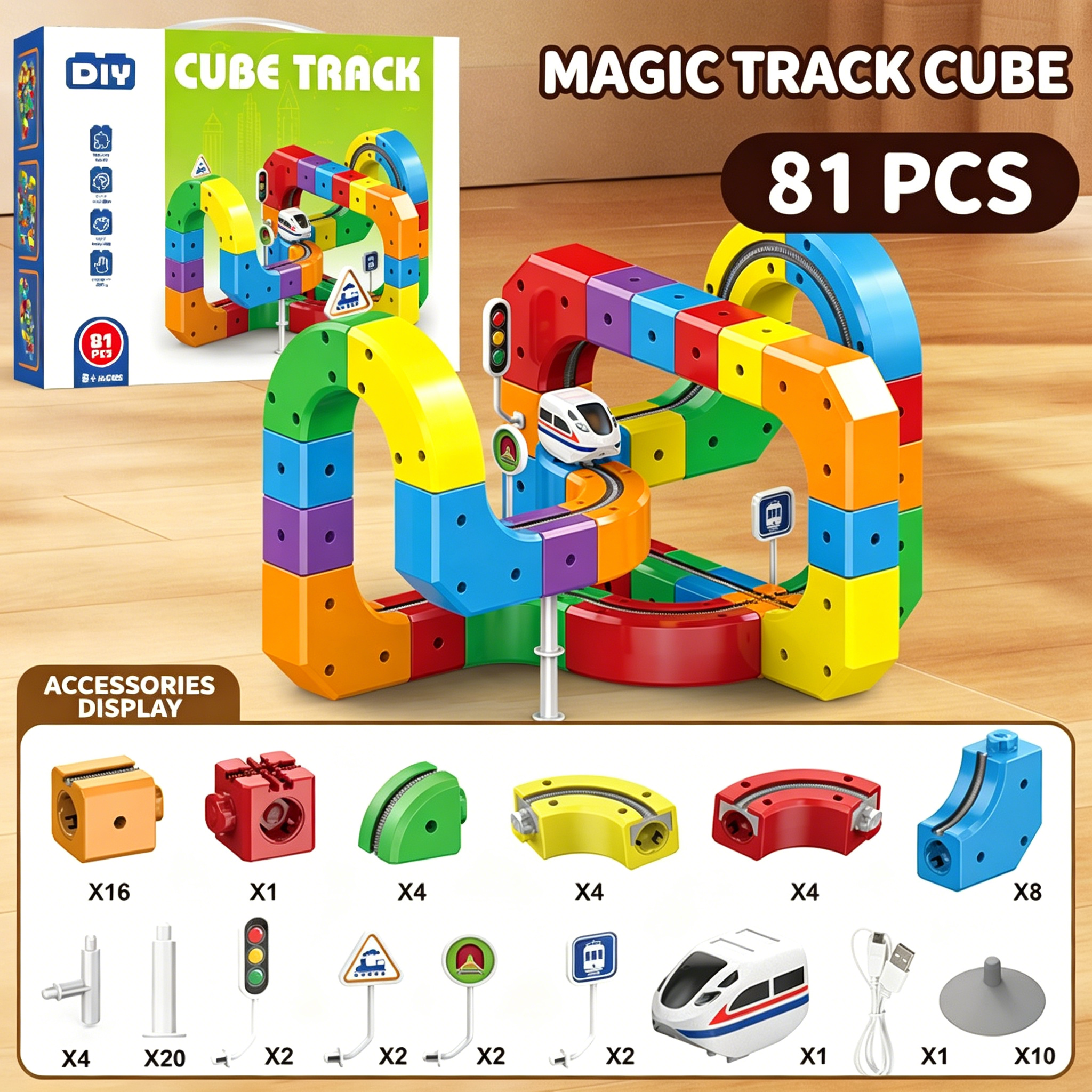 Ensemble de 81 pièces [avec 1 train + câble USB]