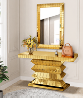 Table console moderne dorée avec miroir pour entrée, couloir, salon, décoration murale, meubles de maison