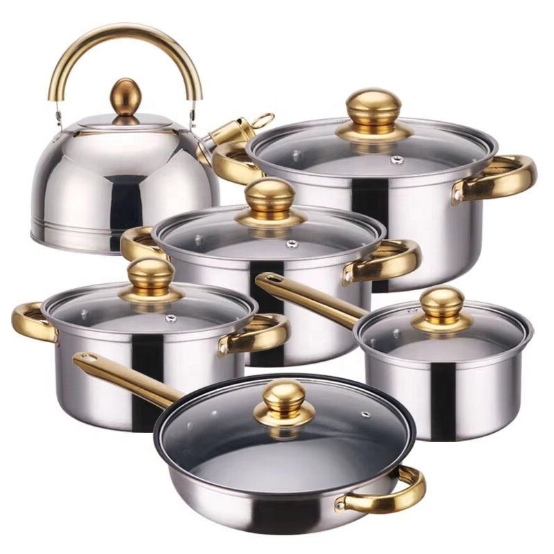 Modern Design 12 Pieces Pots Set Kitchen Cooking Pot Stainless Steel Non-stick Cookware Set with Handle