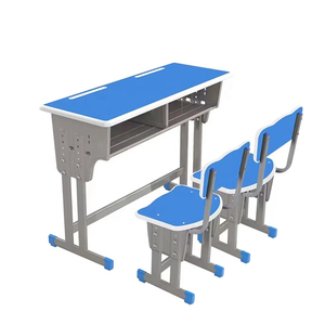 Ensemble de bureau et chaise d'école réglables en hauteur en métal moderne, mobilier ergonomique pour salles de classe du primaire au lycée - Product Image 1