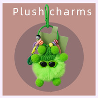 Porte-clés pendentif en peluche semi-artisanal avec chaîne colorée et boule de charbon, breloque pour sac d'école