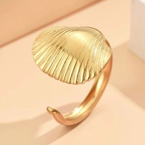 Hot Selling Stainless Steel Marine Animal Wide Finger <b>Couple</b> <b>Rings</b> Gold Plated Shell Starfish Open End <b>Rings</b> for Men Women - Product Image 5
