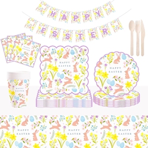 DAMAI Customized Party Easter 2025 Decoration Pattern Print Rabbit Disposable Tableware Paper Plates and Cups Set - Product Image 2