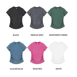 Vestiti estivi a manica corta da donna con elastico antirughe Slim in bianco t-<span class=keywords><strong>shirt</strong></span> lavata da donna di alta qualità 280GSM - Product Image 4