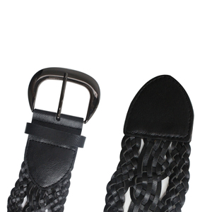 <span class=keywords><strong>Ceinture</strong></span> en cuir PU tissé noir de qualité supérieure avec grande <span class=keywords><strong>boucle</strong></span> en métal-Usine BSCI, conception de logos personnalisés, petite quantité minimale de commande, OEM/ODM disponible - Product Image 3