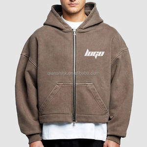 Streetwear Vintage Sunfaded Sweat à capuche zippé Logo personnalisé 100% Coton vierge Washed Hoodie Hiver Surdimensionné Boxy Double Zip Hoodie - Product Image 1