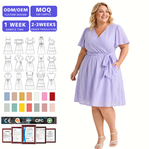 Robe décontractée grande taille à col en V et taille nouée, douce et respirante, tendance, pour l'été – Vente chaude en gros direct usine, sur mesure - Product Image 1
