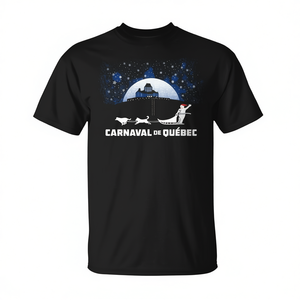 Camiseta del Carnaval de Invierno de Quebec con Diseño de Perro Tirando de Trineo y Muñeco de Nieve con Gorro Rojo y Cinta, Producto Promocional - Product Image 3