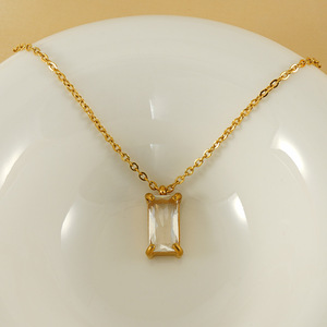 ZOGXIN Geometric Zircon Pendant Necklace 18K Gold Plated Stainless Steel Rectangle Chain Women's Jewelry Gift - Product Image 3