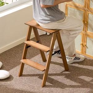 <span class=keywords><strong>Escalera</strong></span> Plegable <span class=keywords><strong>de</strong></span> Bambú <span class=keywords><strong>de</strong></span> Doble Uso, Tres Peldaños, Banco para Subir, Organizador <span class=keywords><strong>de</strong></span> Almacenamiento para Dormitorio, Diseño Moderno - Product Image 1