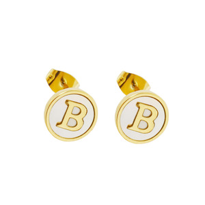 Großhandel trend ige Edelstahl 18 Karat vergoldet Luxus runde Anfangs buchstaben Ohr stecker Unisex Ohrring Schmuck für Frauen - Product Image 2