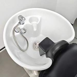 Lavacabezas Minimalista para Salón de Belleza, Cama de Lavado de Cabello con Lavabo de Cerámica, Cama de Lavado Semi Reclinable de Acero Inoxidable, Cama de Peluquería Exclusiva - Product Image 4