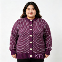 Cardigan en tricot jacquard grande taille brodé, avec poignets côtelés, vêtement d'extérieur tricoté, personnalisé pour femme, directement de l'usine