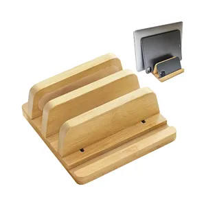 2024 Sell-hot Vertical Adjustable Bamboo Office Desktop Laptop Stand with Mobile Phone Tablet Stands For Office