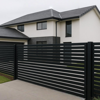 Kit Gerbang Masuk Rumah dari Aluminium, Gerbang Geser Modern dengan Sirip Horizontal, Pagar Pengaman 6 Kaki, Lapisan Powder Coating