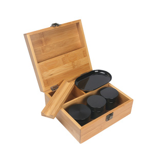 Boîte à fumer portable en bambou avec plateau à rouler en métal, pot noir anti-odeur, kit d'accessoires de fumage en bois, logo personnalisé en usine - Product Image 1