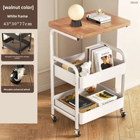 Petite table d'appoint en fer à double niveau avec roulettes, table basse mobile de rangement pour salon et chambre, étagère de rangement