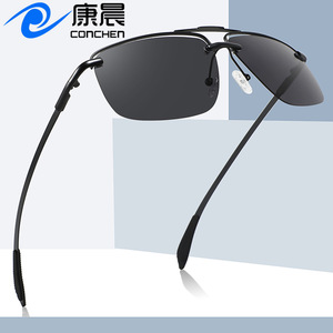 Gafas de Sol Polarizadas Semimontura Cuadradas de Acero Inoxidable para Hombre, Venta al Por Mayor Transfronteriza, Protección UV400, Montura Metálica Negra, Lentes TAC - Product Image 2