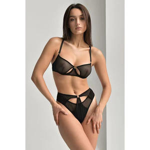 Ensemble de lingerie sexy en maille transparente à découpes, 2 pièces, nouveau design, soutien-gorge fin et string érotiques - Product Image 1