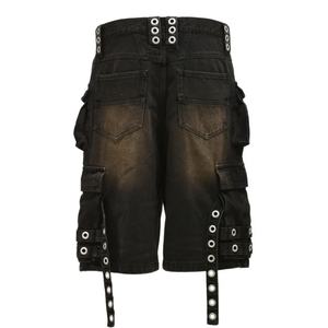 Pantalones Cortos Cargo de Mezclilla para Hombre, Estilo Vintage, con Múltiples Bolsillos y Ojales, Lavados - Product Image 5