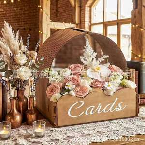 Wooden <b>Wedding</b> <b>Card</b> Storage <b>Box</b> With Flower Trough Rectangular Standing Type For <b>Wedding</b> Decor - Product Image 1