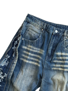 أحدث صيحات الجينز الواسع الساق للرجال بأسلوب الشارع الراقي صديق للبيئة مع نقوش زهرية وسحاب جانبي وتطريز وجيبين خلفيين - Product Image 5