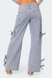 Pantalones vaqueros cargo azul claro para mujer al por mayor con lazos de cinta, de tiro bajo y pierna ancha, estilo coquette Y2K, <span class=keywords><strong>jeans</strong></span> streetwear - Product Image 6