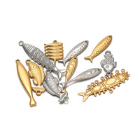 Pendentif poisson texturé vintage en acier inoxydable plaqué or F483 pour la fabrication de colliers, bracelets et bijoux DIY