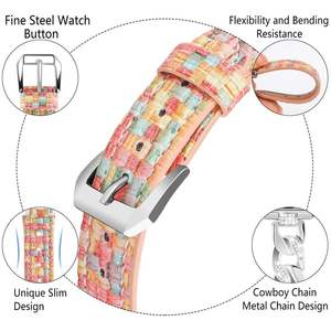 Correa de Cadena con Incrustaciones de Diamantes para Apple Watch Ultra 49mm SE 44mm 42mm 38mm, Correa de Reloj de Cuero Colorida con Patrón Tejido - Product Image 5