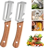 Éplucheur de légumes avec manche en bois, lame large en acier inoxydable, déchiqueteur manuel multifonctionnel pour légumes et oignons verts, ouvre-bouteille