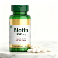 Biotine Vitamine B7 pour adultes, soutient le métabolisme et la gestion de l'énergie, cheveux, peau et ongles sains, 5000 mcg, 72 capsules molles