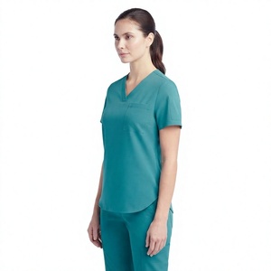 Ensemble de blouses médicales unisexes à col en V et manches courtes 100% coton couleur turquoise pour les professionnels de la santé - Product Image 2