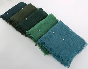 Zifeng OEMcoton et lin froissé couleur unie écharpe pour femmes couleur unie frangé coton gaze perle accessoires - Product Image 4