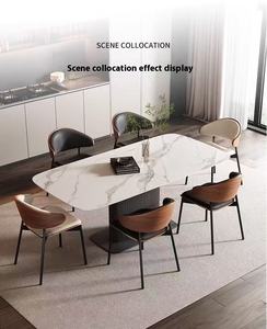 आधुनिक प्रकाश लक्जरी भोजन कुर्सी ठोस लकड़ी के फ्रेम चमड़े के कुशन घुमावदार बैकरेस्ट धातु पैरों के घर रेस्तरां बिस्ट्रो - Product Image 6