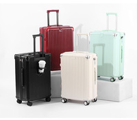 Ensemble de bagages d'affaires en gros, 3 pièces, valise en PC, valise à roulettes, bagages à roulettes avec porte-gobelet