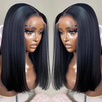 Cheveux brésiliens avant de lacet perruque de cheveux humains droite Bob court noir femmes grande casquette Invisible HD dentelle sans colle pour les femmes noires
