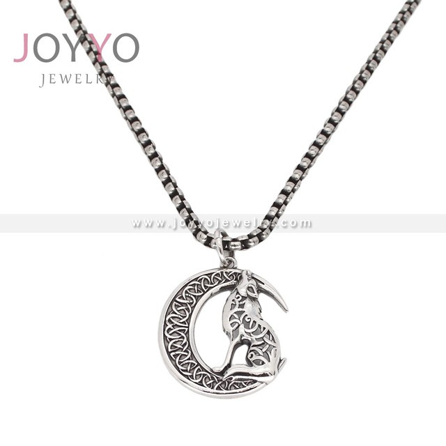 Viking Norse Animal Amulet Jewelry Crescent Moon Celtic Wolf Pendant Necklace