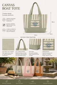 Sac fourre-tout en toile robuste, personnalisable avec logo, en coton, surdimensionné, réutilisable, avec poche zippée, pour femmes, travail, voyage, sport - Product Image 5