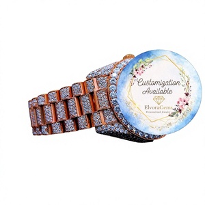 ElvoraGems Women's <b>Round</b> Fashion Smart Watch Gold Plated Alloy Band Gems Customization Available - Product Image 1