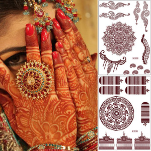 Autocollants de <span class=keywords><strong>tatouage</strong></span> temporaire en papier, motif floral géométrique rouge-brun sexy, imperméables, pour femmes, fournitures pour le Festival des Lanternes - Product Image 2