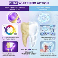 Tiras blanqueadoras dentales moradas con fórmula vegana, natural, orgánica y certificada Halal, sin peróxido, para dientes y encías sensibles.