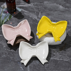 Creative Bow Shaped Ceramic <b>Soap</b> <b>Dish</b> Drainable Wall Mount Bathroom Decorative <b>Holder</b> Irregular Contemporary Design - Product Image 2