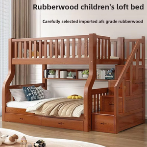 Cama <span class=keywords><strong>litera</strong></span> infantil moderna minimalista de roble, multifuncional, de madera maciza, de dos niveles (superior e inferior) para casas pequeñas - Product Image 6