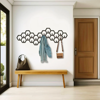 Grand Porte-Manteau Hexagonal Mural Moderne, Organisateur Géométrique Décoratif en Métal, Crochets Muraux, Porte-Chapeaux Unique pour Entrée et Décoration Intérieure