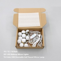 Ampoules LED DIY pour miroir de maquillage, décor avant, 10, 12 ou 14 pièces, pour miroir corporel, alimentées par USB, à intensité variable, tricolores, 34 mm, pour demi-miroir