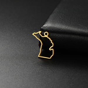 5 buah/pak liontin peta <span class=keywords><strong>Michigan</strong></span> Amerika Serikat untuk gantungan kunci kalung Aksesori pembuatan perhiasan besi tahan karat DIY - Product Image 6