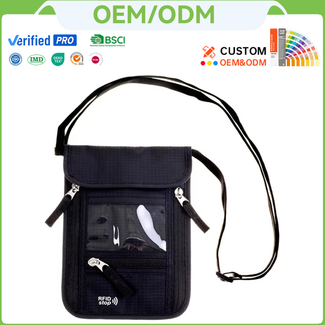Custom RFID Passport Holder Travel Neck Wallet RFID Blocking Crossbody Messenger Bag